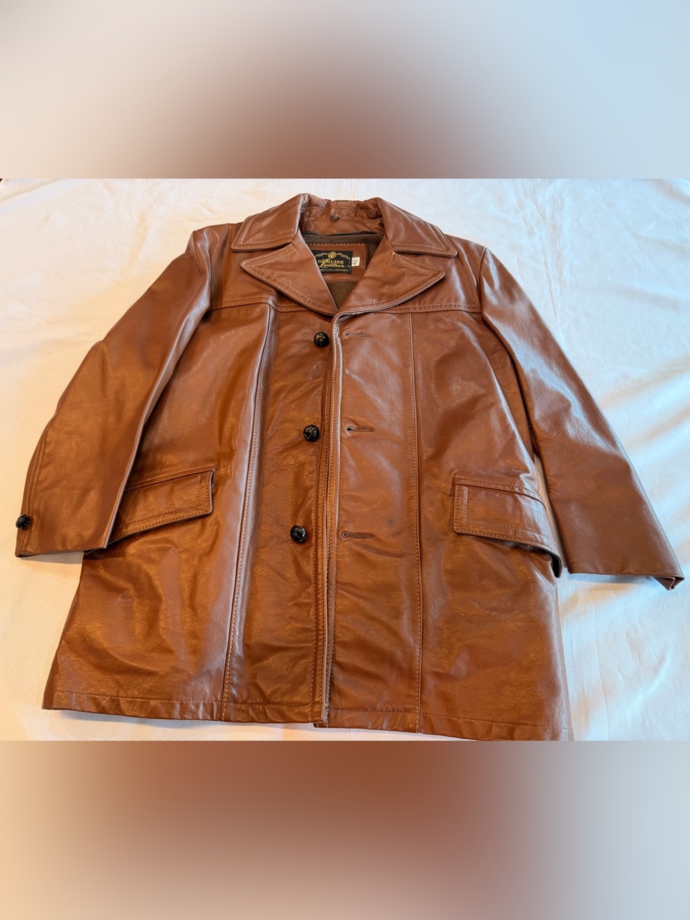 Vintage 1970s JC Penney Mens 40 Brown Leather Zip Out Liner Jacket Heavy Coat